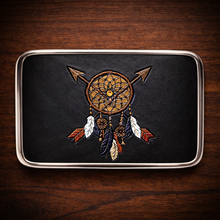 Load image into Gallery viewer, Belt Buckle Custom Art On Black Leather