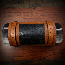 Load image into Gallery viewer, Bedroll for Motorcycles - Generation 2, Alligator Print Leather, On Indian Tan Leather