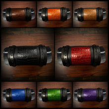 Load image into Gallery viewer, Bedroll for Motorcycles - Generation 2, Alligator Print Leather, On Black Leather