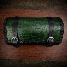 Load image into Gallery viewer, Round Bag for Motorcycles - Alligator Print On Black Leather