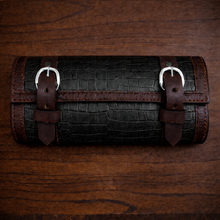 Load image into Gallery viewer, Tool Bag for Motorcycles - Alligator Print Leather, On Brown Leather