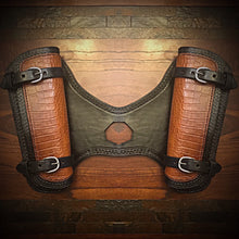 Load image into Gallery viewer, Heat Shield for Indian Scout Motorcycles, Double Pouch, Indian Tan Alligator Print