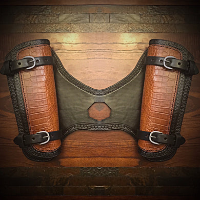 Heat Shield for Indian Scout Motorcycles, Double Pouch, Genuine Indian Tan American Alligator