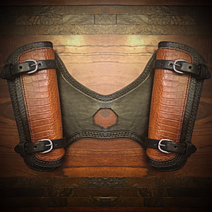 Heat Shield for Indian Scout Motorcycles, Double Pouch, Indian Tan Alligator Print