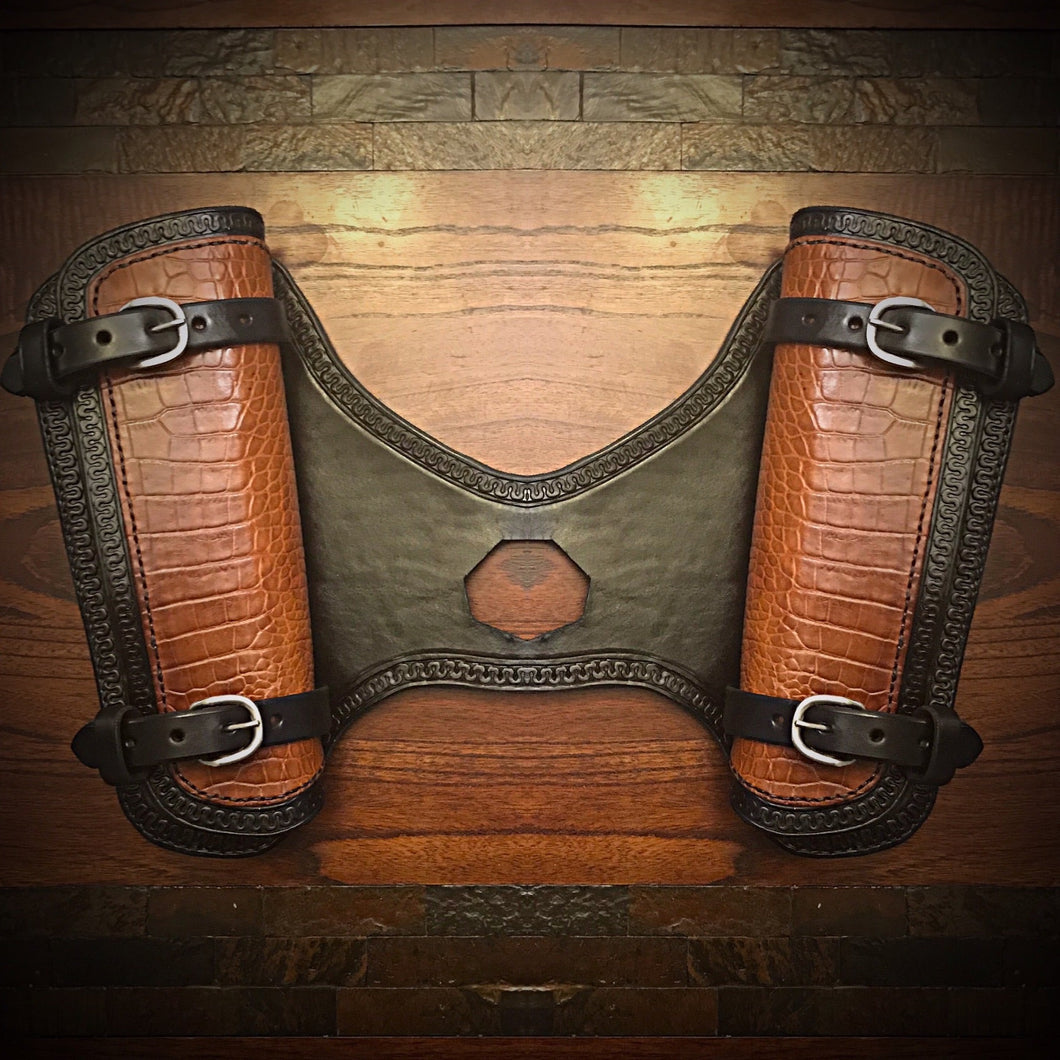 Heat Shield for Indian Scout Motorcycles, Double Pouch, Indian Tan Alligator Print