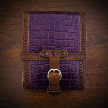 Load image into Gallery viewer, Rear Crash Bar Bag - Alligator Print Leather, On Brown Leather