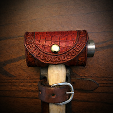 Load image into Gallery viewer, Ball Peen Hammer Carrier for Motorcycles, Alligator Print Leather On Brown Leather