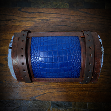 Load image into Gallery viewer, Bedroll for Motorcycles - Generation 2, Alligator Print Leather, On Brown Leather