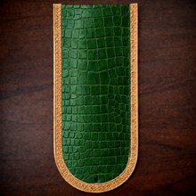 Load image into Gallery viewer, Fender Bib - Choice Of Alligator Print Leather Color, On Indian Tan Leather, Made To Fit Any Bike