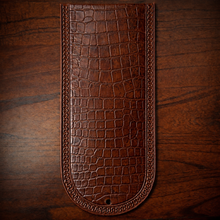Load image into Gallery viewer, Fender Bib - Choice Of Alligator Print Leather Color, On Brown Leather, Made To Fit Any Bike