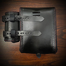 Load image into Gallery viewer, Rear Crash Bar Bag w/ Fuel Bottle/Cup Holder - W/ Dome Studs, Custom Art, Black