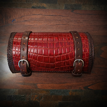 Load image into Gallery viewer, Round Bag for Motorcycles - Alligator Print On Brown Leather