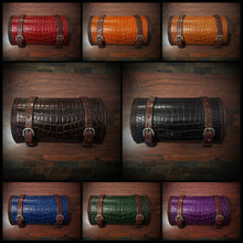 Load image into Gallery viewer, Round Bag for Motorcycles - Alligator Print On Brown Leather