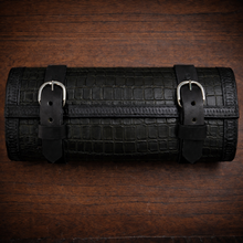 Load image into Gallery viewer, Tool Bag for Motorcycles - Alligator Print Leather, On Black Leather