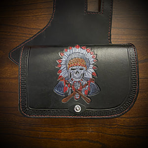 Heat Shield - Native Skull w/ Tomahawks, Black, Double Pouch, Fits Indian Chief, Chieftain, Springfield, Vintage and Roadmaster