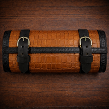 Load image into Gallery viewer, Tool Bag for Motorcycles - Alligator Print Leather, On Black Leather