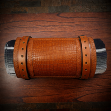 Load image into Gallery viewer, Bedroll for Motorcycles - Generation 2, Alligator Print Leather, On Indian Tan Leather