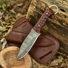 Load image into Gallery viewer, Damascus Steel Fixed Blade Knife Finger Ring With Sheath