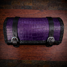 Load image into Gallery viewer, Round Bag for Motorcycles - Alligator Print On Black Leather