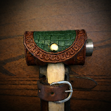 Load image into Gallery viewer, Ball Peen Hammer Carrier for Motorcycles, Alligator Print Leather On Brown Leather