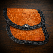 Load image into Gallery viewer, Swing Arm Bag - Fits Indian Scout &amp; Chief Models, With Alligator Print, On Black Leather