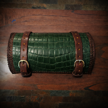 Load image into Gallery viewer, Round Bag for Motorcycles - Alligator Print On Brown Leather