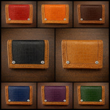 Load image into Gallery viewer, Motorcycle Handlebar Bag - Alligator Print With Different Colors To Choose, On Indian Tan Leather, Customized To Fit Any Bike