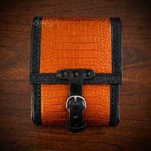 Load image into Gallery viewer, Rear Crash Bar Bag - Alligator Print Leather, On Black Leather