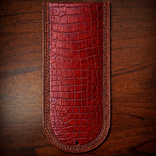 Load image into Gallery viewer, Fender Bib - Choice Of Alligator Print Leather Color, On Brown Leather, Made To Fit Any Bike