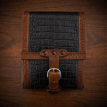 Load image into Gallery viewer, Rear Crash Bar Bag - Alligator Print Leather, On Brown Leather