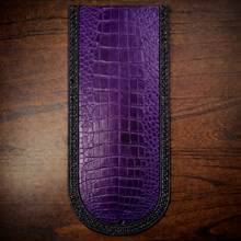 Load image into Gallery viewer, Fender Bib - Choice Of Alligator Print Leather Color, On Black Leather, Made To Fit Any Bike