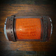Load image into Gallery viewer, Bedroll for Motorcycles - Generation 2, Alligator Print Leather, On Brown Leather