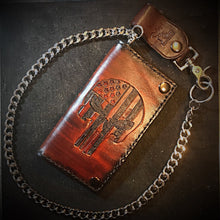 Load image into Gallery viewer, Long Biker Leather Wallet with Chain 
- Custom Art, Brown