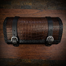 Load image into Gallery viewer, Round Bag for Motorcycles - Alligator Print On Black Leather