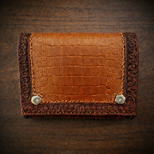 Load image into Gallery viewer, Motorcycle Windshield Bag - Alligator Print With Different Colors To Choose, On Brown Leather, Customized To Fit Any Bike