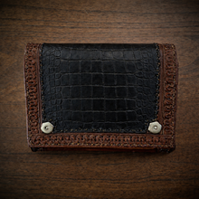 Load image into Gallery viewer, Motorcycle Windshield Bag - Alligator Print With Different Colors To Choose, On Brown Leather, Customized To Fit Any Bike
