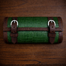 Load image into Gallery viewer, Tool Bag for Motorcycles - Alligator Print Leather, On Brown Leather