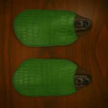 Load image into Gallery viewer, Leather Covered Handlebar Hand Guards Custom Colors American Alligator