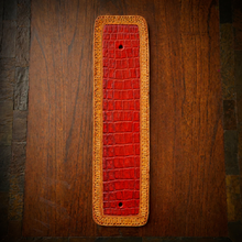 Load image into Gallery viewer, Front Fender Bib, Multiple Colors Of Alligator Print Leather, On Indian Tan Leather, Made To Fit Any Bike