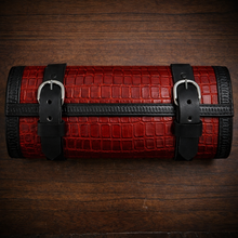 Load image into Gallery viewer, Tool Bag for Motorcycles - Alligator Print Leather, On Black Leather