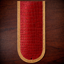 Load image into Gallery viewer, Fender Bib - Choice Of Alligator Print Leather Color, On Indian Tan Leather, Made To Fit Any Bike