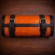 Load image into Gallery viewer, Tool Bag for Motorcycles - Alligator Print Leather, On Black Leather