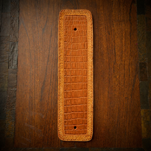 Load image into Gallery viewer, Front Fender Bib, Multiple Colors Of Alligator Print Leather, On Indian Tan Leather, Made To Fit Any Bike