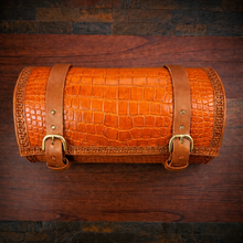 Load image into Gallery viewer, Round Bag for Motorcycles - Alligator Print On Indian Tan Leather