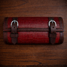 Load image into Gallery viewer, Tool Bag for Motorcycles - Alligator Print Leather, On Brown Leather