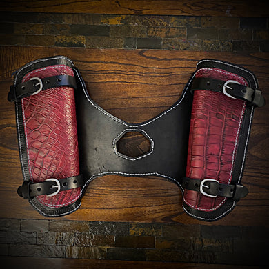 Heat Shield for Indian Scout Motorcycles, Double Pouch, Genuine Red American Alligator