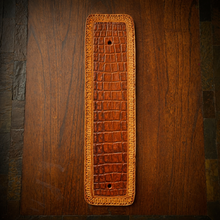 Load image into Gallery viewer, Front Fender Bib, Multiple Colors Of Alligator Print Leather, On Indian Tan Leather, Made To Fit Any Bike