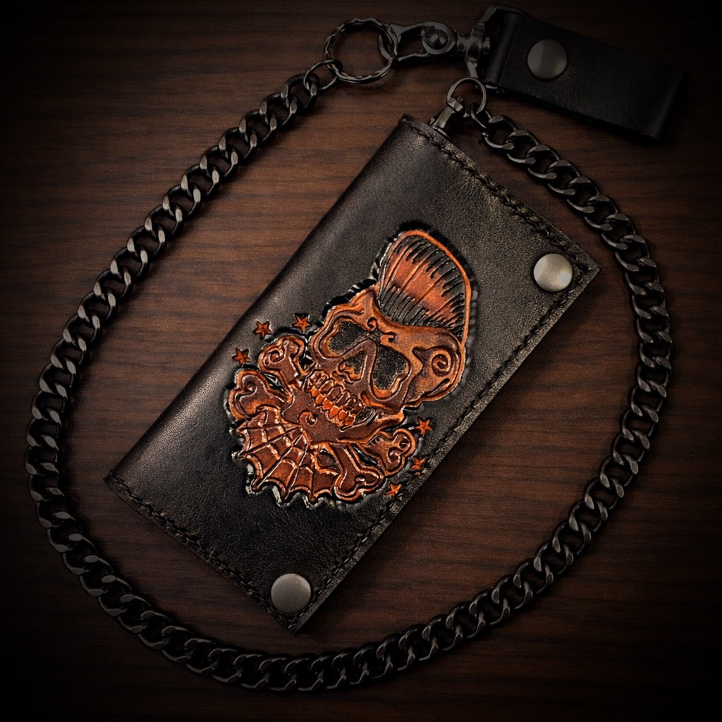 Long Biker Leather Wallet with Chain - Rockabilly, Black – Forged