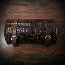 Load image into Gallery viewer, Round Bag for Motorcycles - Alligator Print On Brown Leather