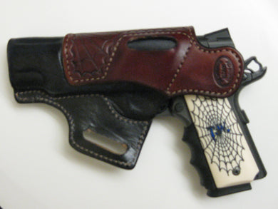 Holster for Tommy Web only. Black and saddle tan with web art.